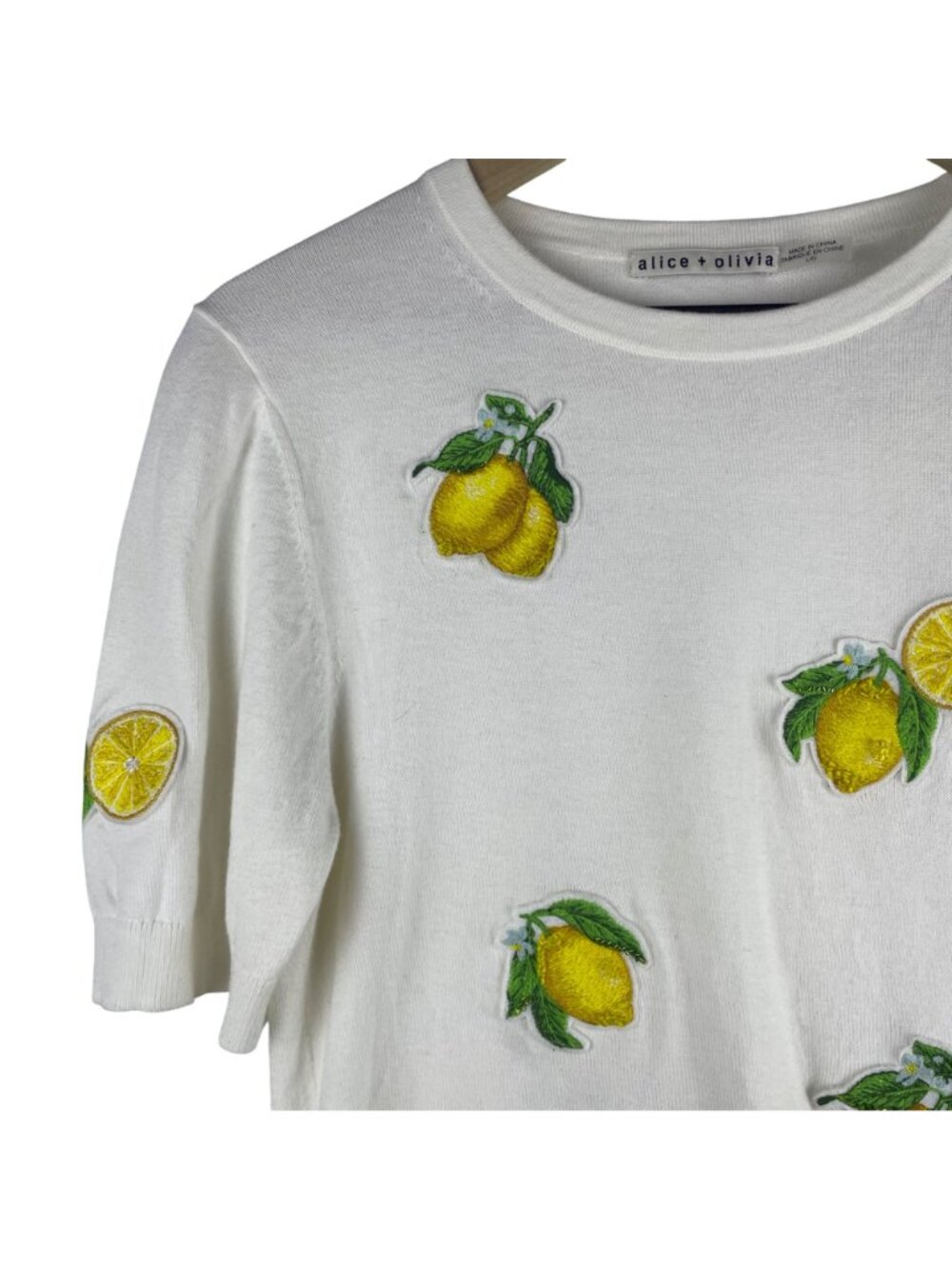 Alice + Olivia Ciara Lemon Cropped Sweater Women's Large Beaded Designer Novelty - Picture 2 of 13
